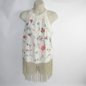 Anthropologie Ivory Top Birds Flowers 6